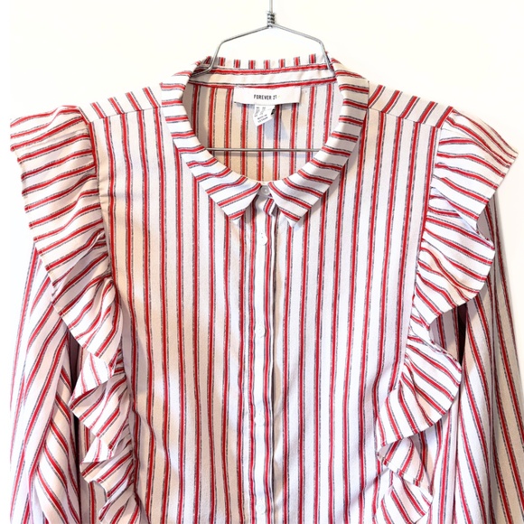 Forever 21 Striped Ruffle Button-Front Blouse Size 3X - Picture 3 of 8